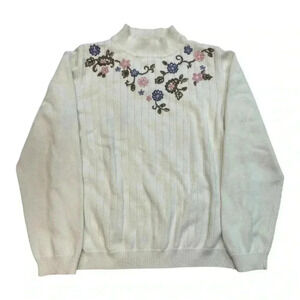 VTG Alfred Dunner Mock Neck Floral Embroidered Grandma Sweater Size PXL